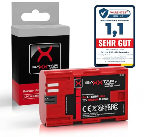 Baxxtar Pro Batteri för Canon LP-E6NH LP-E6N LP-E6 Battery 2600mAh 7.2V