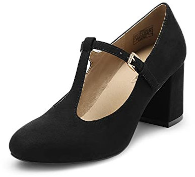 DREAM PAIRS Low Chunky Heels for Women T-Strap Mary Jane Pumps Wedding Dress Shoes DPU211,Size 5.5,Black,DPU211