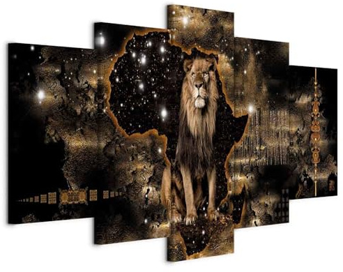 artgeist Acoustic Canvas Wall Art Africa 90x45 in - 5pcs Picture with Acoustic Foam Sound Print Artwork Room Acoustics Soundproofing Lion Nature Map g-A-0011-b-o