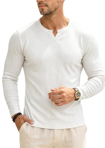 Muscle Cmdr-Camiseta de Manga Larga Hombre Stretch Slim Fit tee V Cuello Camiseta Interior para Hombre (Blanco S)