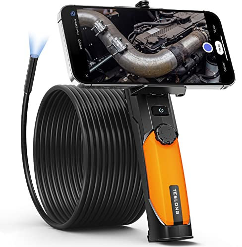 Teslong 1080P Endoskopkamera mit Licht, WiFi Endoskopkamera, IP67 Wasserdichtes Inspektionskamera Rohrkamera für iPhone, Android, Endoskop Kamera 5 Meter Abnehmbarem Halbstarrem Kabel