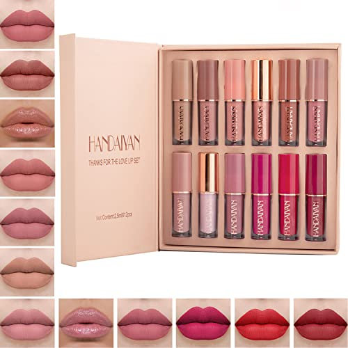 Hongyans 12 Pezzi Rossetti Lunga Durata Lucidalabbra Set Rossetto Matte Impermeabile Lip Gloss Rossetto Liquido Lipstick Set Trucchi Regalo per Ragazze Donna