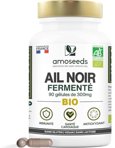Ail Noir Fermenté BIO | Extra Fort, 900mg / Jour | Contient de la S-Allylcystéine | Santé Cardiaque, Circulation Sanguine, Immunité | Qualité Supérieure | Fabriqué en France