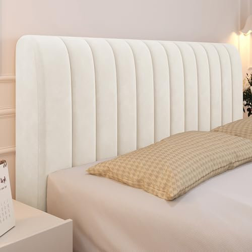 Copritestiera Letto Copertura/Copri Testata Letto Matrimoniale/Singolo Imbottito Bianco Velluto Fodera Elastica Protezione,Per Testiera Letto Decorazione Universale ( Color : Cream white , Size : 160c