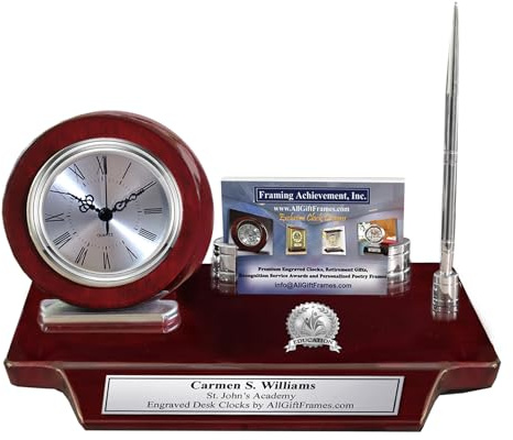 AllGiftFrames Custom engrave Clock Plaque Pen 3D Education Pen Set Business Card Display Holder Thank You Professor Teacher Retirement Educator Service Award Gift