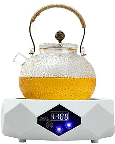 LeGDOr 1100W Riscaldatore Elettrico Stufa Macchina per Il tè Stufa in Ceramica Piastra Calda Elettrica Forno di Riscaldamento Caldaia ad Acqua Multi-Fornello Stufa per Il tè 220V,White+Kettle