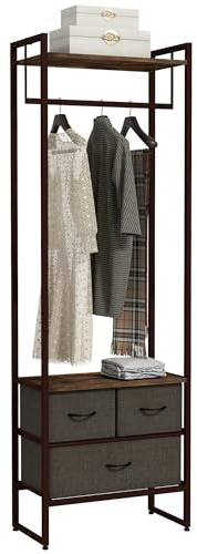 HOMCOM Free Standing Clothes Rail with 3 Fabric Drawers - Rustic Brown