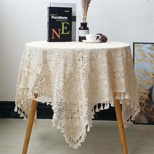 FMIYJUN Mantel rectangular de ganchillo beige tapetes de algodón vintage mantel rectangular de cocina bohemio manteles para fiestas banquetes comedor decoración de boda