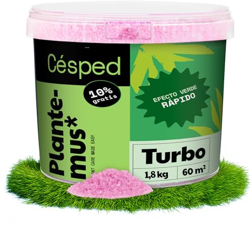 PLANTEMUS Turbo Effekt Rasendünger für Frühjahrs- Sommerrasen Stickstoffdünger mit Ultrasolublen Mikrokristallen, DMPP Deutsche Technologie, 1.8KG, 60m²