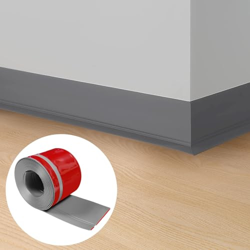 Zócalo blando autoadhesivo, 20 x 60 mm x 15 m, zócalo autoadhesivo para cocina y baño, zócalo suave, tira de terminación autoadhesiva de PVC, flexible, color gris