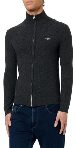 GANT Extrafin lammull dragkedja cardigan, Mörkgrå melange, L