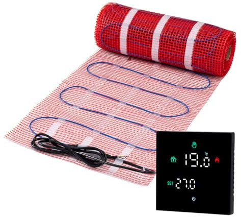 Kit de chauffage au sol électrique complet, 200 W avec thermostat WiFi, 1,5 m², Noir