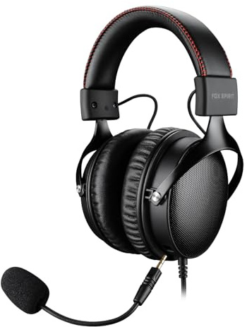 Fox Spirit DH7 - Cuffie con Microfono Cuffie Gaming con Cavo e Microfono Staccabile - per PC, Xbox One, Xbox Series X|S, PS5, PS4 - Suono Surround virtuale 7.1 (PC) - Jack 3.5mm - Nero