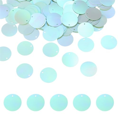 QUARKZMAN 450 Stück Flache Runde Pailletten, 20mm/0,8 Zoll Große Pailletten für Bastelarbeiten Harzverlauf AB Grün Lose Pailletten mit Löchern für DIY-Basteln Nähen Stickerei Kleidung