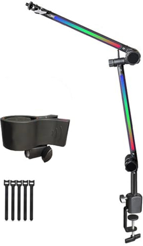 LED-mikrofonarm med ljus i flera färger för spel och podcasting med massiv metallkonstruktion podcasting mikrofonarm