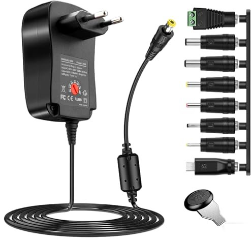 12W Adaptateur Secteur Universel AC DC 12V 3V 4.5V 5V 6V 7.5V 9V Transformateur d'alimentation avec 8 Connecteurs DC pour Lumineuse Routeur TV Box Caméra Tablette