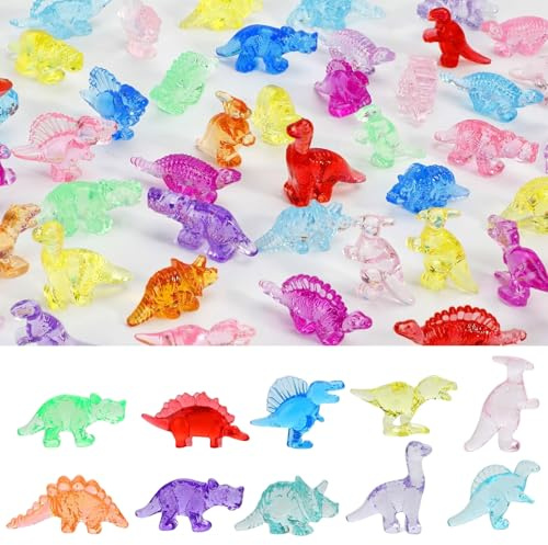 LunarCharm Lot de 100 figurines miniatures de dinosaures pour cache-cache, coffre au trésor, jouets pour enfants, mini dinosaures en résine, cadeaux de fête, remplissage de vase