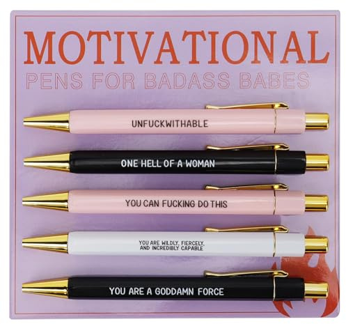Funny Pens, Motivational Badass Pen Set, Swear Word Daily Pen Set, Daily Ballpoint Pen Set with Black Ink, Funny Inspirational Pens with Sayings for Adult Coworkers Office Supplies Secret Santa Gifts
