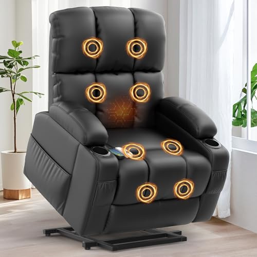 Srfzluxy Relaxsessel Massagesessel Elektrisch Verstellbar Fernsehsessel mit Liegefunktion Massage Wärmefunktion, TYP C&USB-Anschlüsse, 4 Seitentaschen 2 Getränkehalter, Lesesessel TV Sessel Wohnzimmer