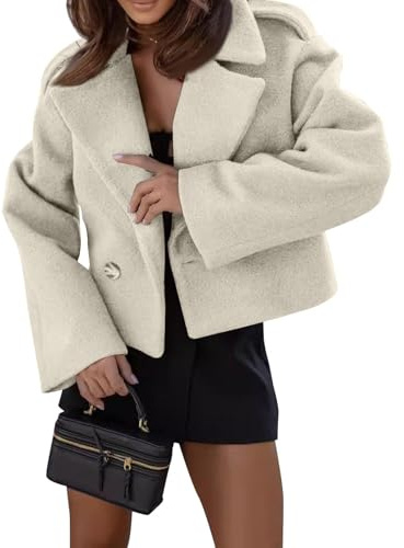 Generisk kort tweed-jacka långärmad revers trenchcoat rock casual blazer elegant parkas rock höst vinter ytterkläder kort kappa dam, Beige, M