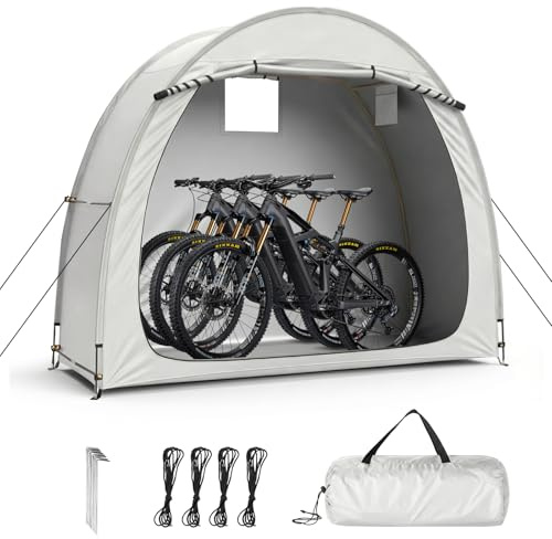 VINGLI Bike Storage Tent for 2-3 Bikes with Carry Bag, Portable Bicycle Storage Shed Waterproof with Window, Bike Tents for Motorcycle,Garden Tools,Lawn Mower (6.8x2.6FT Light Grey)