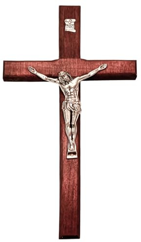 Crucifix mural en bois 20 × 11,5 cm, croix catholique avec Jésus-Christ, décoration murale chrétienne aspect platine