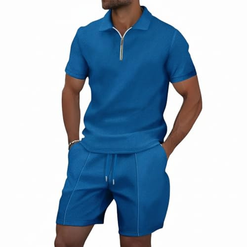 MSIYOW Tuta Uomo Sportiva Completo Uomo Casual T-Shirt Maniche Corte e Pantaloncini Abbigliamento Set Estiva(M, Blu)