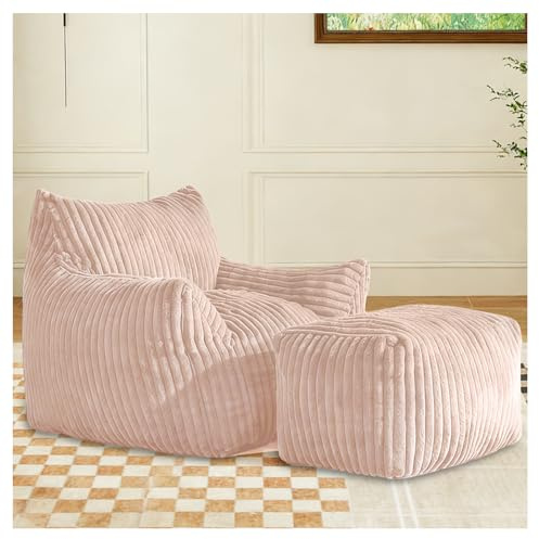 VHV Canapé-lit avec dossier et repose-pieds - Pouf XXL avec tabouret - Pour adulte - Fauteuil de relaxation - Coussin d'assise d'intérieur pour chambre à coucher, salon, jardin d'hiver - Rose