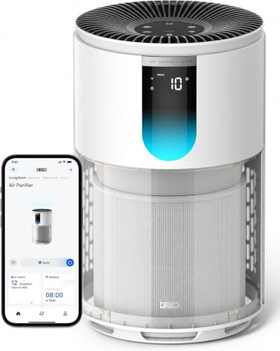 DREO Purificatore Aria Camere 109 m², Contro Odori, Polline e Fumo, Verificato AHAM, Filtro HEPA 3 in 1, Sensore PM2.5, Monitor di Qualità dell'aria, 18 dB, Wi-Fi, Alexa