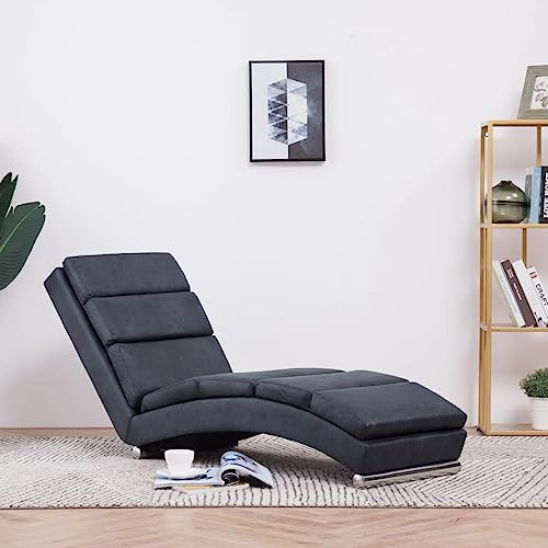 Holepyr Chaiselong grå mocka utseende med träram och ben i rostfritt stål 155 x 51 x 71 cm, ergonomisk vilstol för vardagsrum sovrum gästrum
