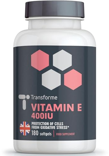 Transforme Vitamin E Capsules 400iu, 180 High Absorption Softgels for Skin, Eyes & Immune System, 6 Month Supply, Gluten Free, UK Made