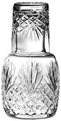 Barski - Mouth Blown - Hand Cut - Crystal - 2 Piece Set - 25 oz Bedside Night Carafe/Desktop Carafe with Tumbler Glass - 8.25 H - Made in Europe