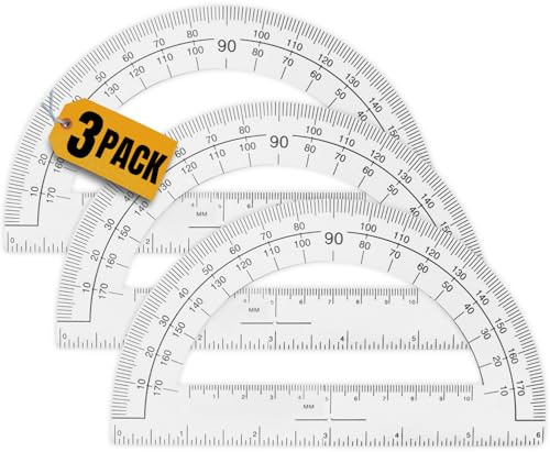 1InTheOffice Plastic Protractor, Math Protractors, Protractor for Geometry, 180 Degrees 6 Inch, Clear Plastic (3 Pack)