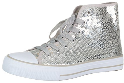 Brandsseller Damen Sneaker Pailletten Halbhoch/Damenschnürer/Damenboots - Farbe: Silber - Größe: 40