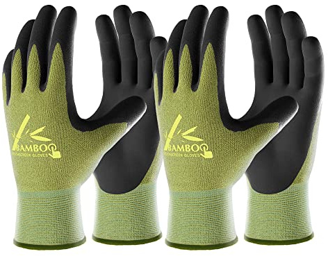 COOLJOB Gardening Gloves for Women and Men, 2 Pairs Bamboo Garden Gloves with Touchscreen, Breathable Nitrile Coated Work Gloves, Green, Small Size (2 Pairs S)