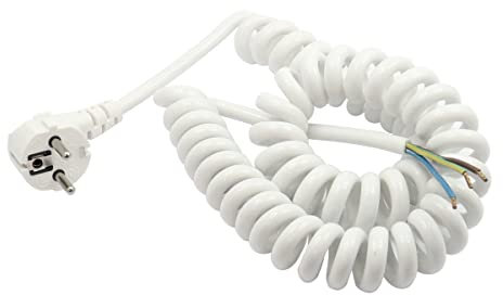 WITTKOWARE Spiralkabel mit Schutzkontaktstecker, 3G1,5mm², 120cm, max. 4m, weiß
