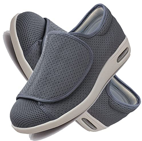 Diabétiques Coupe Large Chaussures de Sport réglables Chaud Bottes Diabétiques Oedème Bouffi Pied Automne et Hiver orthopédiques oignons diabétiques Chaussures de Marche en Cuir,Gris,43 EU