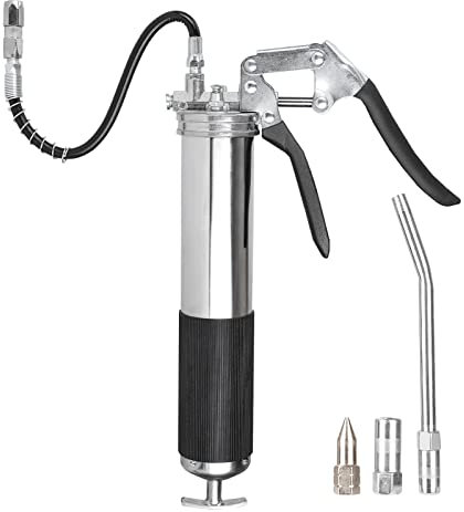 MorNon Fettpresse 6000PSI Einhand Fettpresse Ergonomischer Rutschfester Pistolengriff mit 12.8Zoll Flexiblem Schlauch Hochleistungs Fettpresse für 400ML Standard Fettkartusche und Schüttfett (Silber)