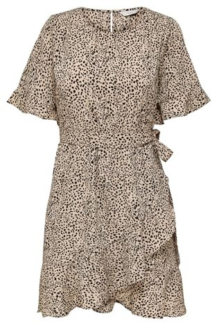 ONLY Damen Onlnew Olivia S/S Short Wrap Dress WVN, Silver Mink/AOP:lina Small Leo, M
