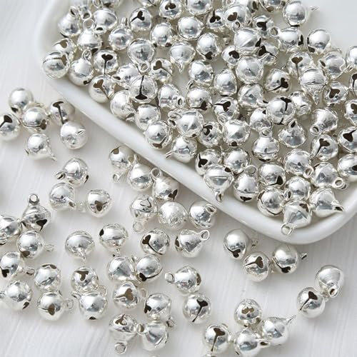 100 Stück Glöckchen zum Basteln,Kleine Glöckchen mit Öse, Mini Glöckchen zum Basteln,Mini-Glöckchen, Metallglöckchen,für DIY Weihnachten Dekoration,Rostschutz Glöckchen,Katzenspielzeug,Silber-12mm
