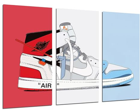 Set di 3 quadri decorativi da parete, Decorazione Salotto Moderno, Camere da Letto, Stanza, stampa su legno con ganci, scarpe Nike Air Jordan, (97 x 62 cm), rif. 27462