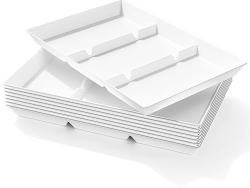 Lifewit Serving Tray Divided for Party Supplies, 8 PCS 15 x 10 Plastic Platters for Serving Food, White Reusable Tray for Veggie, Snack, Fruit, Cookies, Desserts in Kitchen/Pantry