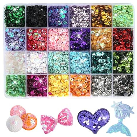 Pailletten Basteln, 24 Farben Rainbow Tasse, 5mm Lose Pailletten Cup Set für DIY Kunsthandwerk Making Hochzeitsdekoration