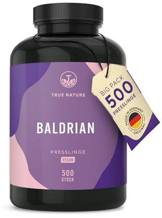Baldrian Presslinge - 500mg Baldrianwurzel hochdosiert - 1000mg pro Tagesdosis (Valeriana officinalis) - 8 Monate Vorrat - Vegan, ohne künstliche Zusätze - Deutsche Produktion - TRUE NATURE