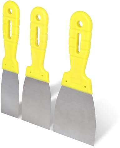 HELPMATE set di spatole per pittura 3 pezzi 40/60/80 mm – spatola in acciaio inox con manico in plastica – lama in acciaio flessibile con superficie levigata – stuccatura e raschiatura precisa