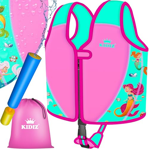 KIDIZ® Schwimmweste Kinder M 2-5 Jahre | Schwimmhilfe Jungen & Mädchen Badeweste Babys & Kleinkinder | Float Jacket Klettverschluss | Badeweste Neopren mit Wasserpistole | Sicherheitsgurt verstellbar