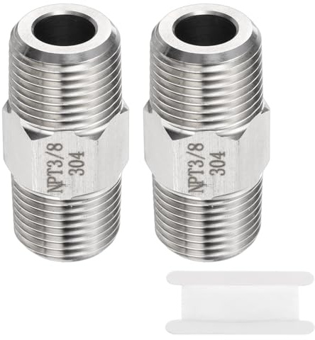 sourcing map Hex Nipple 3/8 NPT Male x 3/8 NPT Male Straight Thread 2pcs | 304 Stainless Steel Pipe Fitting,Extension Pipe Fittings,Connector,Adapter,for Water Oil Gas Tub