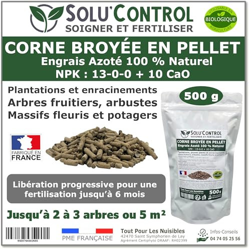 500 g de Corne Broyée en Pellet SoluControl - Formulation haute qualité Organo-Minerale - Engrais Azoté 100% Naturel- Utilisable en Agricultre Biologique