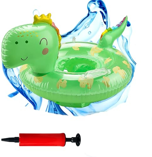 2Pcs Swimming Float, Dinosaur Design Swimming Ring with Air Pump, Pool Training Float, Bathtub and Beach Water Play Float with Secure Seat