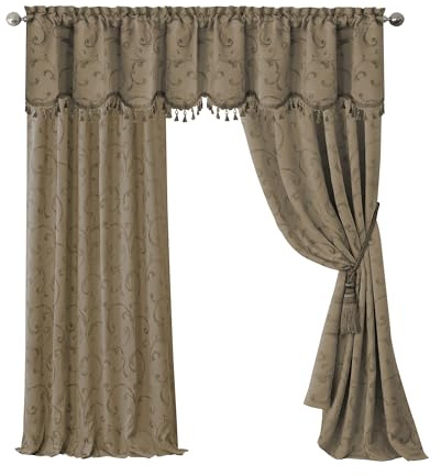 Elrene Home Fashions Mia Jacquard Scroll Blackout Window Curtain, 52 x 84 (1 Panel), Taupe